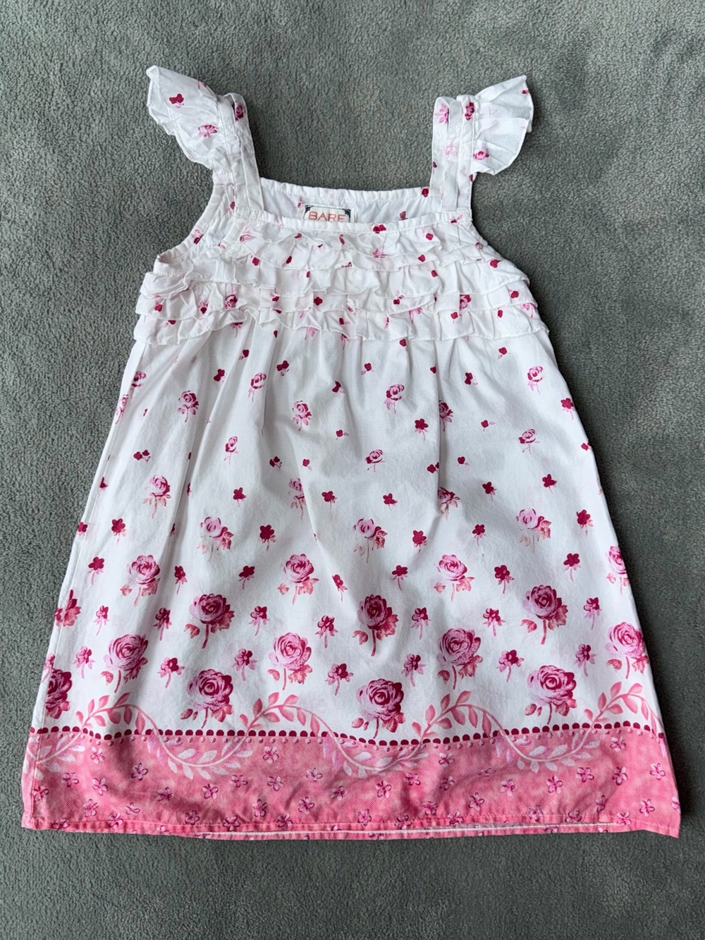 Bare Kids Girls' White Dress with Pink Floral Print and Ruffle Top